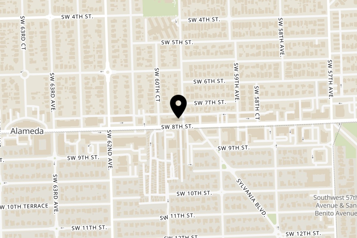 Map showing the location of Piabella Wood-Fired Pizza on 6001 SW 8th St in West Miami